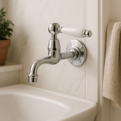 PB klassisk väggmonterad fontänkran med vit handtag för kallvatten, krom 1208853472